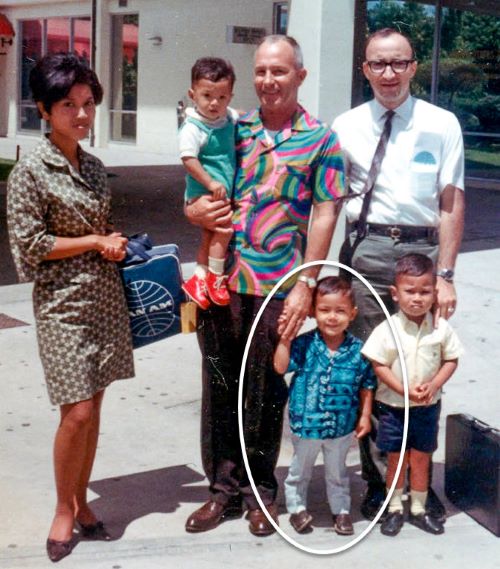 Krisada @4yrs old & Family: Meeting up with my new grandpa and grandma (not shown) in Honolulu Hawaii on our way to the mainland. Krisada Eaton port of entry Honolulu Hawaii